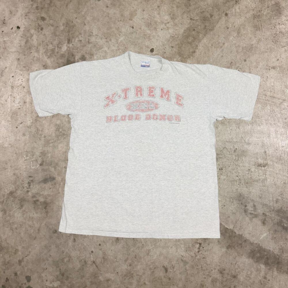 Vintage 90s American Red Cross X-Treme Blood Donor T-Shirt Top Gray Mens Size XL
